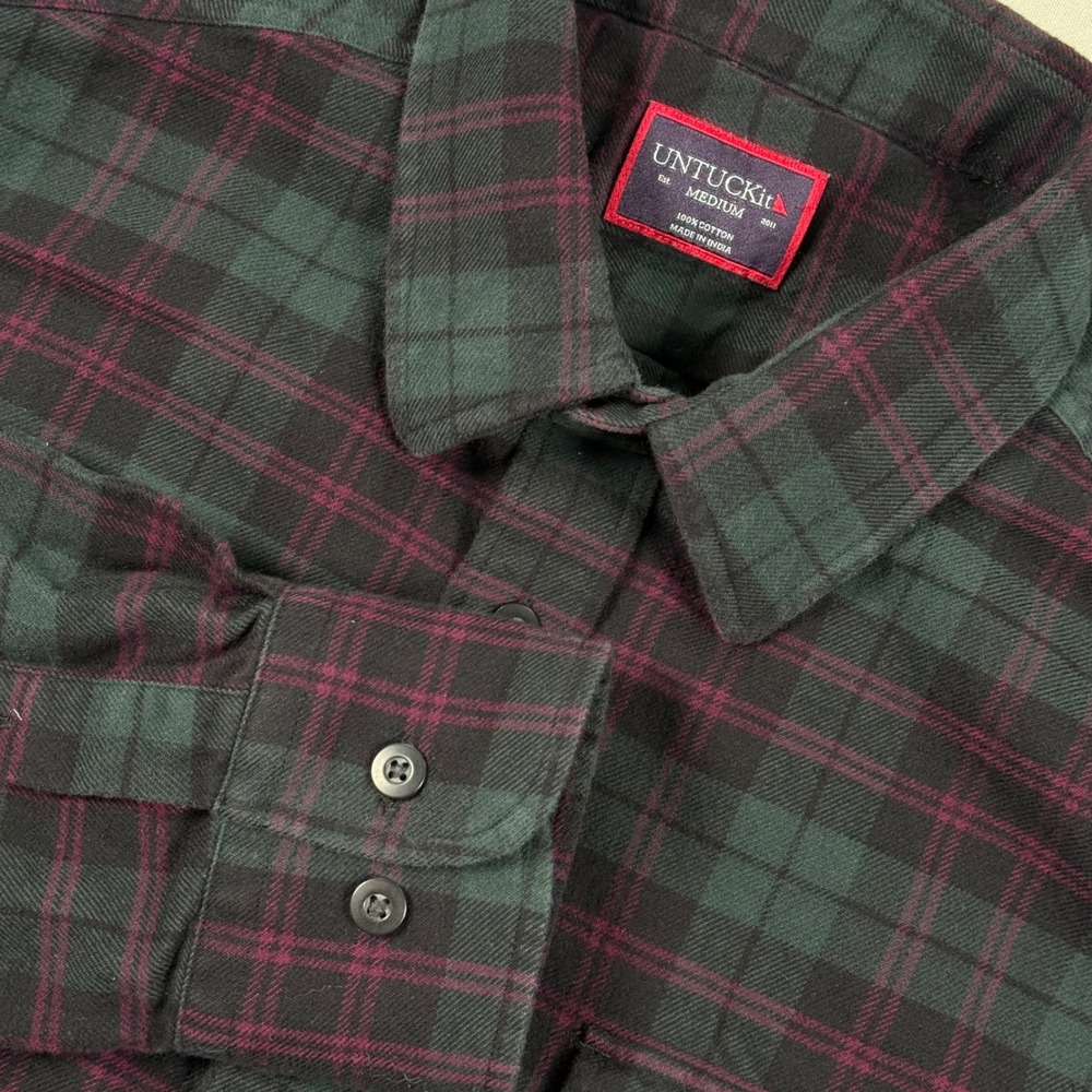 UNTUCKit Seleccio Flannel Shirt Mens Medium Green Purple Plaid‎ Button Down